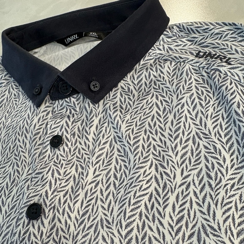 UNRL Men’s Harvest Polo - Nine Iron / Navy Blue Pattern - Size 2XL Golf Polo